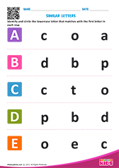 Letters that look similar uppercase to lowercase a to e